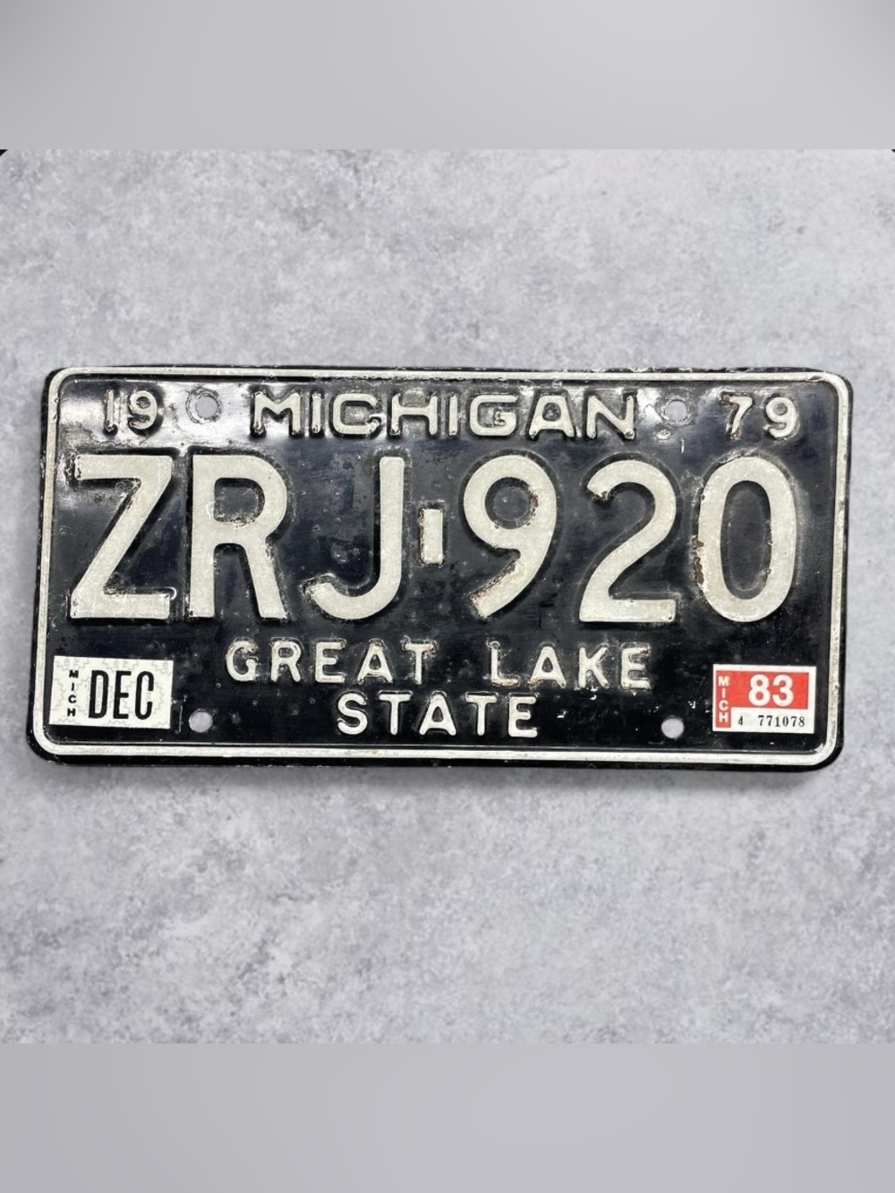 1979 Michigan License Plate ZRJ 920 Vintage Embossed Metal 6x12 Great Lakes